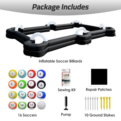 Inflatable Soccer Billiard Ball Inflatable Pool Table Games, Giant Soccer Pool Pitch Billiards, Football Billiard Ball with Blower & Balls for Backyard Outdoor/Commercial Sports Game