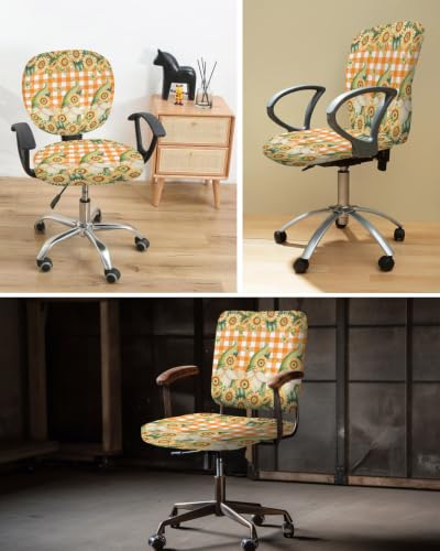 Savannan Office Chair Cover, Farm Gnome Fall Sunflower Watercolor Protective Stretch Elastic Universal Cover for Desk Task Chair,Computer Rotating Chair 1 Pcs Orange Buffalo Plaid