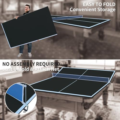 9ft Black Mid-Size Ping Pong Conversion Top Foldable & Portable Table Tennis Table Top for Indoor Games