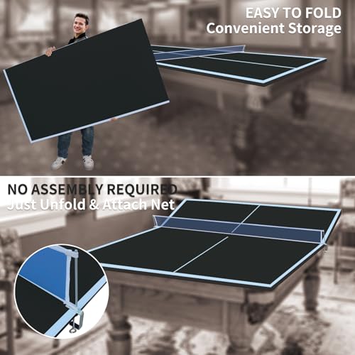 7/8/9ft Mid-Size Ping Pong Conversion Top with Net Set for Billiard and Pool Tables - Regulation Top Converts Billiards into Ping Pong Table Blue/Green/Black - color: blakc, size: 9 FT