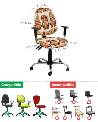 Savannan Office Chair Cover, Farm Gnome Autumn Pumpkin Protective Stretch Elastic Universal Cover for Desk Task Chair,Computer Rotating Chair 1 Pcs Watercolor Sunflower Stripe