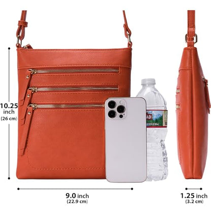 Solene Crossbody Bag Functional Multi Pocket Messenger Purse Top Zip Closure Shoulder Handbag With Adjustable Strap - color: Burnt Orange