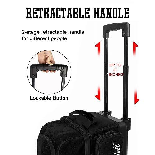 WOLT Double Roller 2 Ball Bowling Bag with Separate Shoe Compartment, Large Capacity Bowling Ball Bag with Accessory Pocket, Retractable Handle Extends to 40" - color: Black