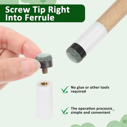 10PCS Pool Cue Tips Replacement Kit, Screw On Pool Stick Tips, Pool-Cue Tip with White Ferrules for Snooker and Pool-Cues, No Need Glue or Clamp (12mm/13mm, 5pcs of Each Size)
