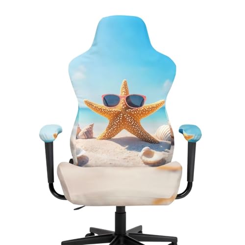 Cool Starfish Gaming Chair Covers Slipcovers 4Pcs with Armrest Cover Breathable Computer Gaming Chair Cover Stretchable Elastic Machine Washable of Computer Video Game Office Chairs Cover - color: Cool Starfish