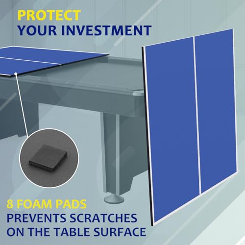 Ping Pong Table Topper for Pool Table, Foldable Ping Pong Table Top with Net Set, Portable Table Tennis Conversion Top Includes Foam Padding for Protection, Easy Conversion - color: 7 ft-Blue
