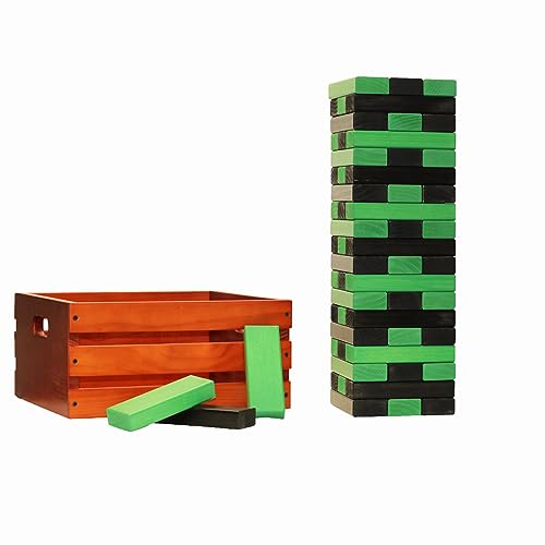 Tailgating Pros Premium Giant Toppling Timbers with Stained Crate – Choose Your Team Colors! Jumbo Outdoor Yard Game, Tower Grows to Over 5 Feet! –Optional Tipsy Stickers Available! - color: Kelly / Black, size: With Tipsy Stickers