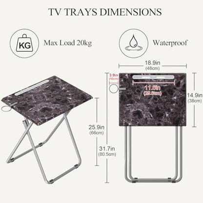 Folding TV Tray Table with Cup Holder, TV Dinner Table with Sturdy MDF Top, Eating Trays with Tablet Slot for Living Room, Bedroom, Sofa, 15 x 18.9 x 25.6 in (Black Marble, 2Pcs) - color: Black Marble, size: 2PCS