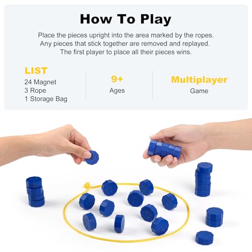 Magnetic Chess Game with 24 Full-Size Stones, Magnet Game with 3 String & Portable Storage Bag, Strategy Board Game for Family Game Night, Indoor Outdoor Use for Kids Adults