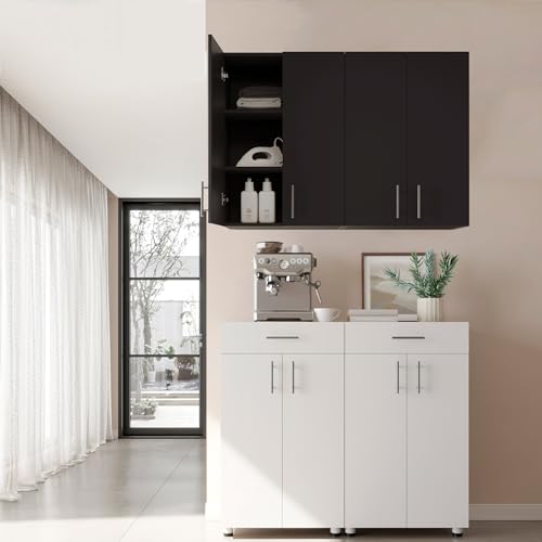 24 x 33 Inch Wall Cabinet set of 1, Kitchen Wall Mounted Wooden Storage Cabinet, Double Door Cabinet with Soft Close, Metal Handle, Adjustable Shelf, for Kitchen, Garage, Laundry, Bathroom, Black - color: Black