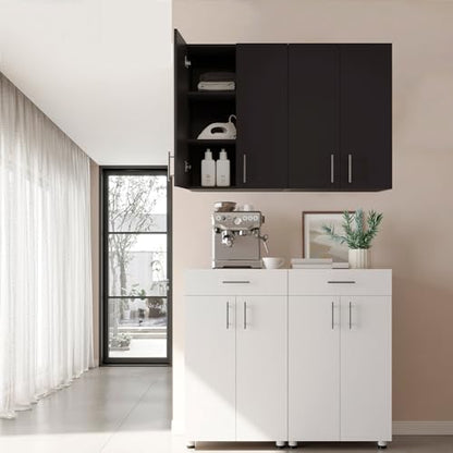 24 x 33 Inch Wall Cabinet set of 1, Kitchen Wall Mounted Wooden Storage Cabinet, Double Door Cabinet with Soft Close, Metal Handle, Adjustable Shelf, for Kitchen, Garage, Laundry, Bathroom, Black - color: Black