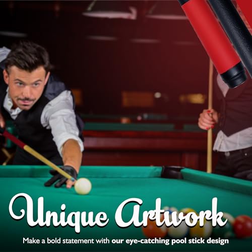 58 Inch Pool Cues, 2-Piece Billiard House Bar Pool Cue Sticks with Multi Layer Soft Leather Grip, Set of 2 Canadian Maple Wood Billiard Sticks - color: 2PK-Red/Black