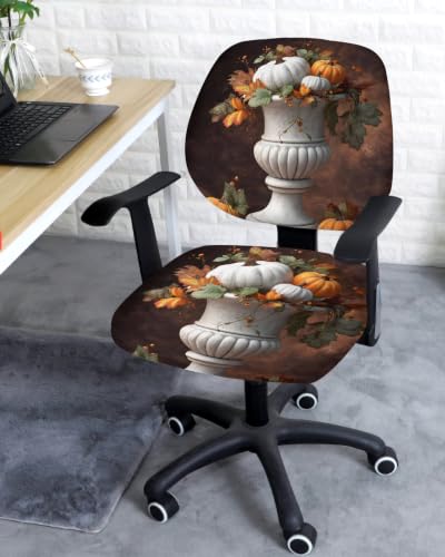 Savannan Office Chair Cover, Pastoral Pumpkin Thanksgiving Leaf Protective Stretch Elastic Universal Cover for Desk Task Chair,Computer Rotating Chair 1 Pcs Retro Vase Maple Leaves