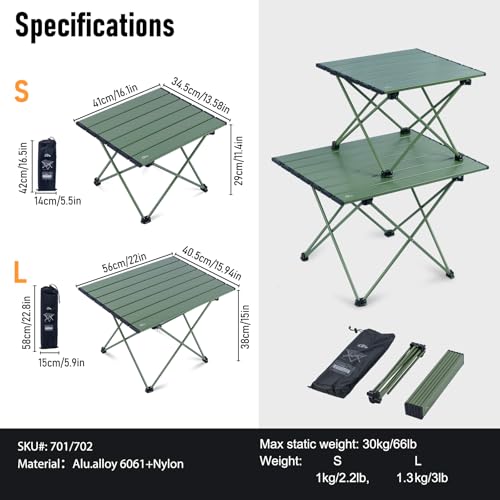iClimb Ultralight Compact Camping Folding Table with Carry Bag (Green - S) - color: Green, size: Small