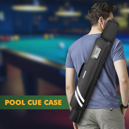 PEKREWS Pool Cue Case, Soft Pool Stick Case 1x1 Holds 1 Butt and 1 Shaft with Queue Zipper Pocket, Sturdy Polyester Billiard Cue Bag with Shoulder Strap Handle, Billiard Stick Bag for Men and Women - color: Black