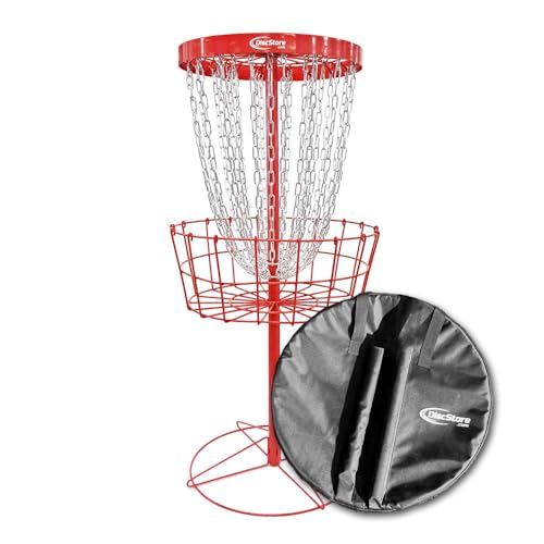 Disc Store Grow The Sport Elite Disc Golf Basket - PDGA Championship Level Approved - Portable Disc Golf Target for Professional Competition and Practice - 27 Heavy Duty Chains - color: Red w/ Bag