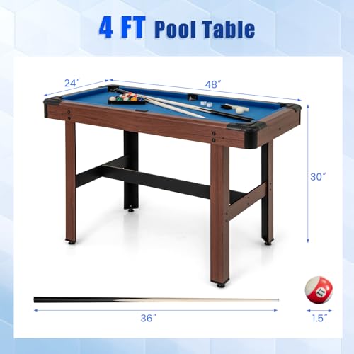 Goplus 48” Pool Table, Wooden Billiards Table w/ 2 Cue Sticks, 16 Balls, 2 Chalks, Triangle, Brush, Compact Pool Game Table for Kids Adults Family Game Room Bar Office - style: Upgrade Table 48’’, Blue
