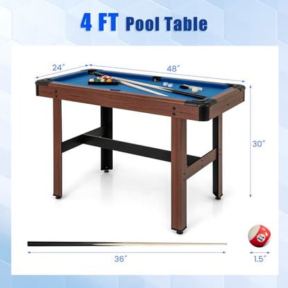 Goplus 48” Pool Table, Wooden Billiards Table w/ 2 Cue Sticks, 16 Balls, 2 Chalks, Triangle, Brush, Compact Pool Game Table for Kids Adults Family Game Room Bar Office - style: Upgrade Table 48’’, Blue