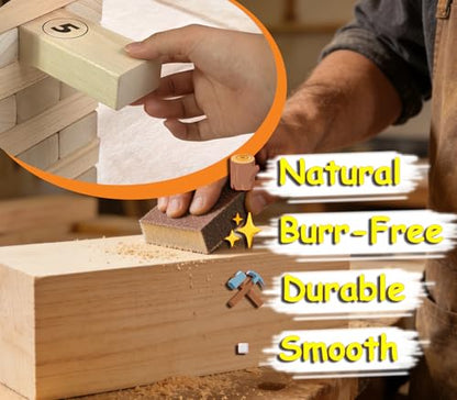 Jac & Mok Tumble Tower Game Set, Stacking Tower Game, Outdoor Games, Wooden Blocks Stacking Game - Includes Carry Bag (Natural, Jumbo-56pcs)
