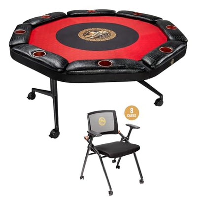 Triton Premium Foldable Poker Table with 8 Chairs - Soft-Padded Armrest, Individual Cup Holders, Portable Mat- Crafted with Durable Materials, Long-Lasting Poker Table for 8 Players - size: 8 Player with 8 Chairs