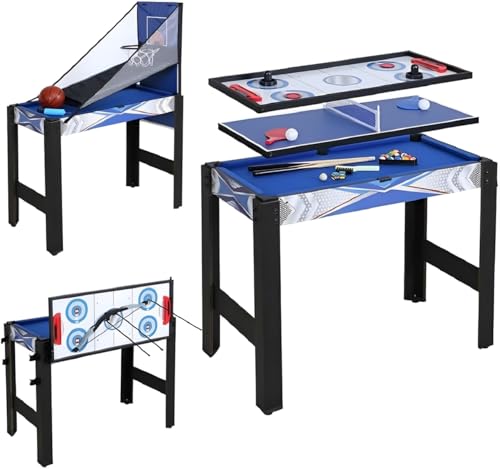 5 in 1 Multi Combo Game Table, 2.4Ft H x 3Ft W Folding Multi Game Table Set with Billiards, Air Hockey, Ping Pong/Table Tennis, Basketball, Archery Combination for Home Office Adults Kids