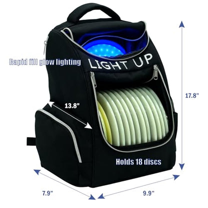 X-UFO Disc Golf Backpack & Glow-in-the-Dark Disc Light, Day & Night Dual Use Portable Beginner Glow Disc Golf Bag, Holds 18+ Discs