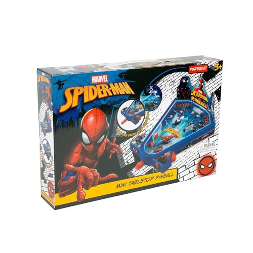 World Tech Toys Marvel Spider-Man Tabletop Pinball Game – Kids Mini Arcade Toy with Launcher & Metal Ball - Marvel Licensed - Spiderman Gift for Ages 3+
