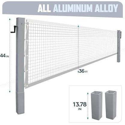 Katop In Ground Tennis Net Set, 4” Square Aluminum Posts & Heavy Duty Double-Layer Tennis Net, Unique Built-in Winder Design, Sturdy and Durable, Follows ITF Standards - style: Posts & Net