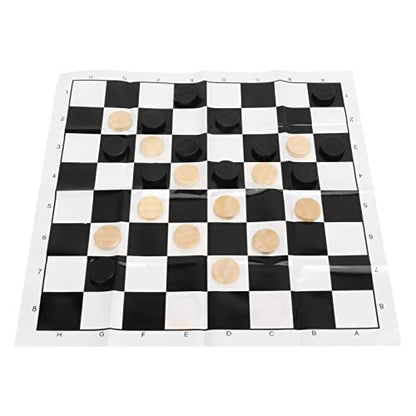 Wooden International Checkers, 28 Piece Grain Wood Chess Set with Reversible Board for Kids and Adults, Classic Indoor Outdoor Game for Family Camping Backyard