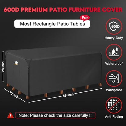 Zettum Patio Furniture Cover Rectangle - 600D Outdoor Table Cover Waterproof & Heavy Duty, Lawn Furniture Set Covers for Outside Rectangular Dining Table and Chairs Seating Combo - 88 x 62 x 28 Inch - size: 3) Rectangle - 88" x 62"
