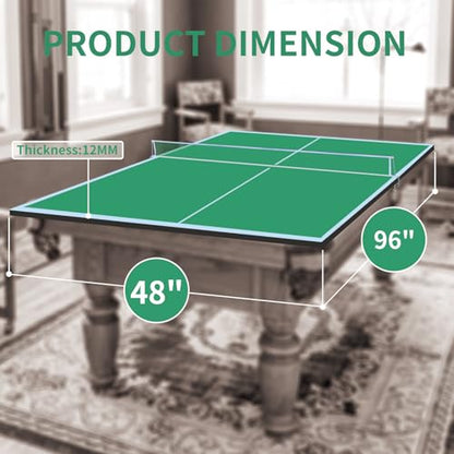Ping Pong Table Top, 8×4FT Green Mid-Size Foldable Ping Pong Table Topper for Pool Table, Indoor Outdoor Table Tennis Conversion Top w/Net & Premium Foam Padding-Green