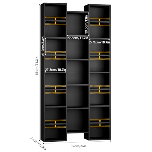 FOTOSOK 71'' Tall Bookshelf with 21 Cubes, 8 Tier Triple Wide Black Bookshelf with 8 Adjustable Shelves, 35" Large Bookcase DVD/CD Media Tower Storage, Freestanding Display Shelf Cabinet, Black - color: Black