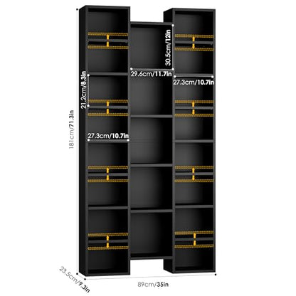 FOTOSOK 71'' Tall Bookshelf with 21 Cubes, 8 Tier Triple Wide Black Bookshelf with 8 Adjustable Shelves, 35" Large Bookcase DVD/CD Media Tower Storage, Freestanding Display Shelf Cabinet, Black - color: Black