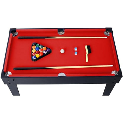 5-in-1 Combo Game Table Set for Home, Game Room, Friends & Family - with Billiards, Push Hockey, Foosball, Ping Pong, and Basketball - Black + Red