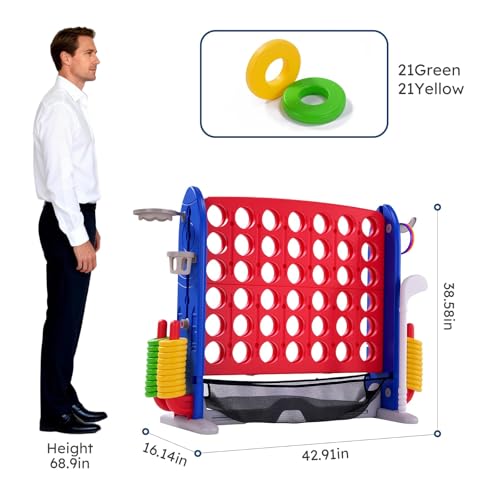 Large 4-in-a-Row Game – PE Plastic Connect Board – Outdoor Indoor Family Fun for Kids & Adults – Yard Activity