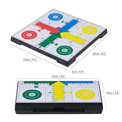 Ludo Game Board Set -9.5”, Magnetic Folding Travel Classic Strategy Game (Rounded Corner) - style: Rounded Corner