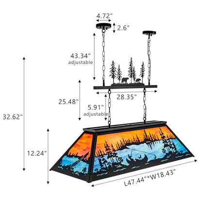 TOCHIC Vintage Pool Table Light, 6-Light Rustic Tiffany Style Fishing Billiard Hanging Light Fixture for Billiards Table Game Room Man Cave, Farmhouse Kitchen Island Dining Room Chandelier Lighting