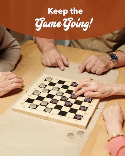 WE Games Wooden Checkers Pieces Only (2 inch), Checker Board Game & Backgammon Pieces, 24 Brown and Natural Stained Stackable Ridges with a Drawstring Storage Bag, Replacement Game Piece - size: 2 inch diameter