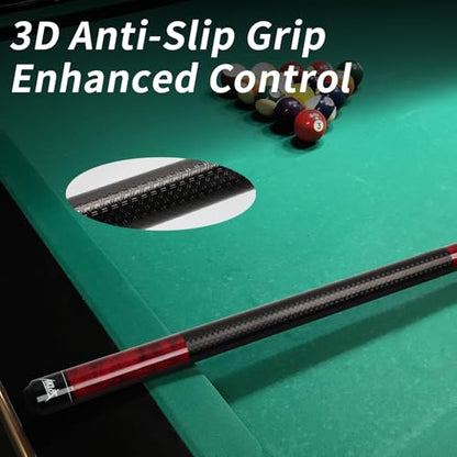 AKLOT Pool Cue Stick 58'', Canadian Maple Pro Billiard Cue &13mm Leather Tip, Anti-Slip Grip, 18/19/20/21oz Billiard Pool Stick for Adults/Beginner/Pro Player - color: Burgundy with Printed Grip