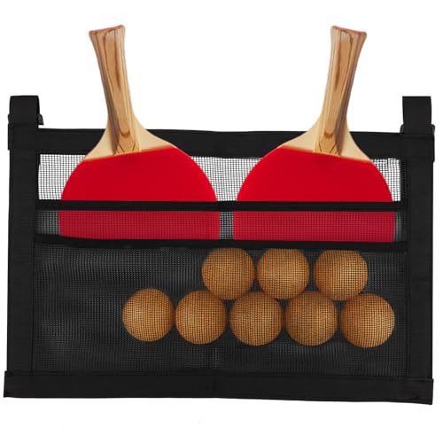 Ping Pong Paddle Holder with Straps, Mesh Under Table Ping Pong Organizer Hanging Pickleball Holder Table Tennis Accessories for Racket Ball Storage Organization