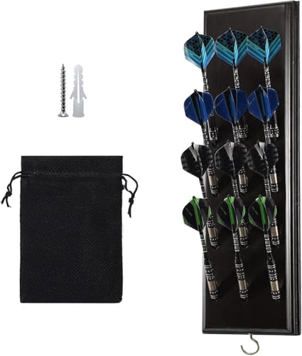 FDLS Darts Holder Wall Mounted Displays 12 or 15 Steel/Soft Tip Darts, Darts Caddy for wall with Metal Hook, Accessory Storage Bag - style: Black Hold 12 Darts