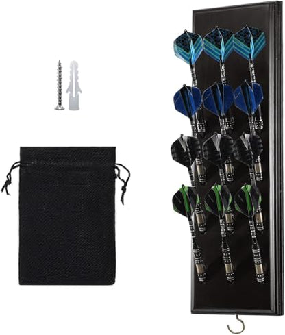 FDLS Darts Holder Wall Mounted Displays 12 or 15 Steel/Soft Tip Darts, Darts Caddy for wall with Metal Hook, Accessory Storage Bag - style: Black Hold 12 Darts