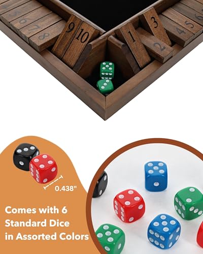 WE Games Shut the Box Wooden Board Game - Classic 4 Player Table Top Math Dice Game, Walnut Stained Wood, 8.5 inch Travel Size, 10 Numbers, for Families and Adults - color: Walnut Stained Wood, size: 8.5 x 8.5 x 1.25 inches