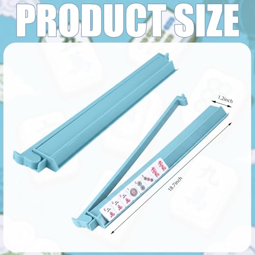 4 Pcs 18.7 Inch Misty Blue Acrylic Mahjong Tile Racks with Pushers for Game Night American Mahjong Racks Tile Set for Mah Jong Lovers and Beginners - color: Misty Blue