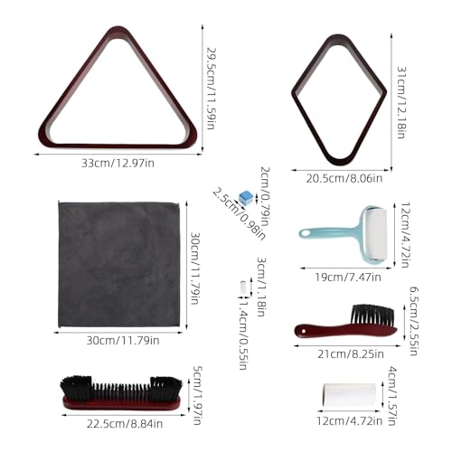 25pcs Pool Table Accessory Kit - Brush Set Wooden Rack Cue Chalk Lint Roller Polish Cloth for Billiards Table Felt Rail Cleaning Ball Positioning Tool Set