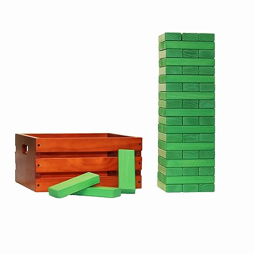 Tailgating Pros Premium Giant Toppling Timbers with Stained Crate – Choose Your Team Colors! Jumbo Outdoor Yard Game, Tower Grows to Over 5 Feet! –Optional Tipsy Stickers Available! - color: Kelly / Kelly, size: With Tipsy Stickers