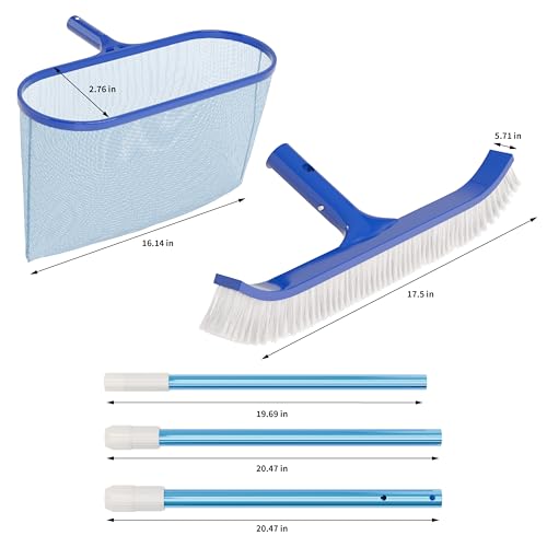 VINGLI 3-in-1 Pool Cleaning Kit, Pools Maintenance Equipment with Pool Net, Pool Brush and 5 FT Telescopic Pole, Pool Maintenance Tools for Inground & Above Ground Swimming Pools - size: Style 4 : 3 in 1