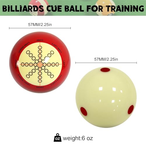 Pool Cue Ball 2-1/4" Standard Size Billiard Cue Ball Replacement for Training - color: Red Dots&Red