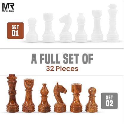 Marble Chess Pieces 3.5 Inch King Handmade White and Dark Brown 32 Chess Figures for Board Games, Suitable for Travel Games - color: White and Dark Brown