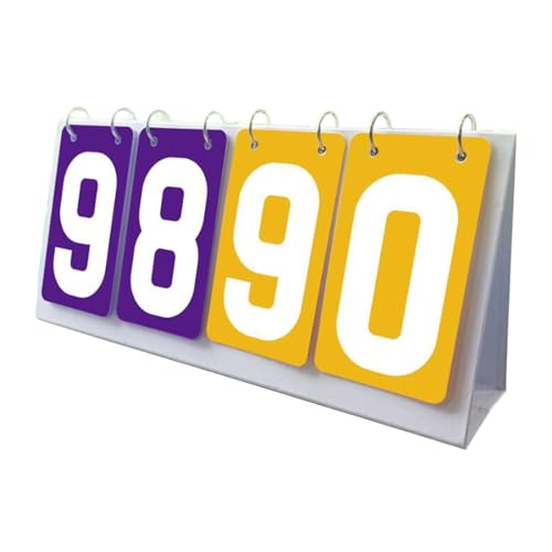 Qianly Sports Scoreboard Flip Number Score Board 4 Digit Portable Tabletop Scorekeeper for Basketball Volleyball Soccer Coaches Suitable for Tournaments, Purple Yellow